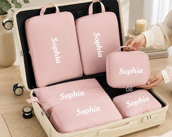 Personalisiertes 6-teiliges Reise-Organizer-Set - Packwürfel mit individuellem Namen, Gepäckaufbewahrungstaschen