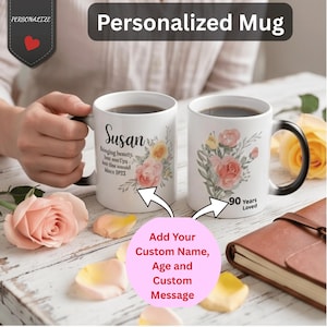 Tazza da caffè in ceramica da 325 ml con monogramma floreale personalizzato che cambia colore.