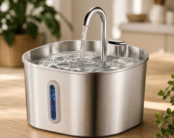 Fuente de agua automática de acero inoxidable para gatos | 2,2 L | Ultra silenciosa | Multifiltro | Apta para gatos y perros pequeños