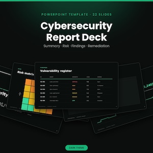 Cybersecurity Report PowerPoint Template Security Assessment & Threat Deck Dark Theme Risk Matrix Editable PPTX