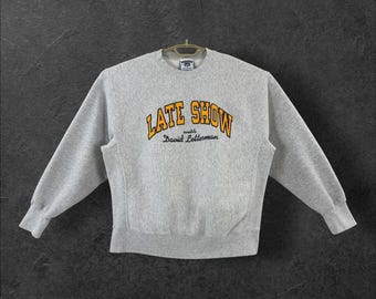 Vintage Late Show David Letterman Lee Sweatshirt XL Gray TV Graphic 1990s