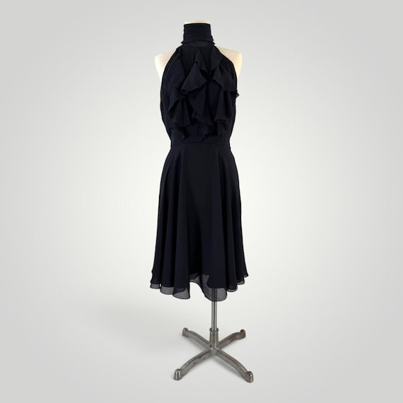 Ralph Lauren Purple Label, Ralph Lauren Collection Purple Label 8 Black Silk Ruffle Halter Backless Dress