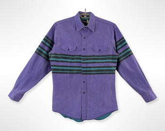 Camicia vintage Wrangler Brushpopper da uomo, taglia M, a righe viola, stile western, code extra lunghe.