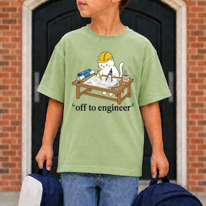 Engineer Cat Youth Shirt, Future Engineer Kids Tee, Cute Architect Cat T-Shirt, STEM Clothing for Kids, Cat Lover Gift, Comfort Colors 9018