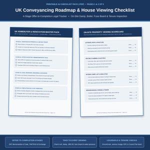 Printable A4 UK Conveyancing Roadmap and On-Site Property Viewing Checklist PDF pages 1 and 2