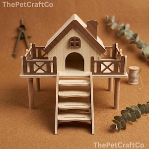 Wooden Hamster Cage Platform With Climbing Ladder | Hamster House | Hamster Furniture | Modern Hamster Cage | Indoor Pet Cage