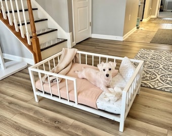 Elevated Pet Metal Bed Frame with Solid Wood Board and Washable Soft Mat | Puppy Bed | Dog Furniture | Raised Pet bed | Breathable Pet Bed