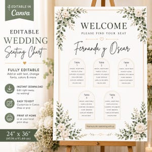 Editable Wedding Seating Chart Template Canva | Wedding Seating Plan | Botanical Sage Green Wedding Sign | Instant Download | 24x36