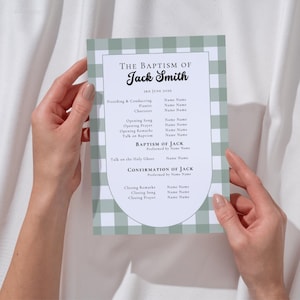 LDS Boy Baptism Program Template, Instant Edit & Download, Custom Program, Gingham