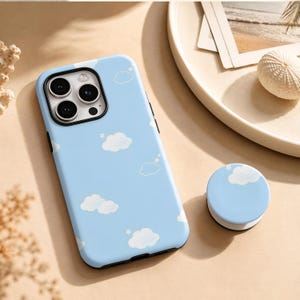 Funda para iPhone con diseño de nube azul claro y estrella, funda MagSafe con diseño de nube blanca cielo pastel, personalizable para iPhone 11-18 Pro Max, Samsung S20-S26 y otros modelos.