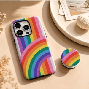 Bonita funda para teléfono MagSafe con rayas de medio arcoíris, cubierta retro multicolor brillante, para iPhone 11-18 Pro Max, Samsung S20-S26 y modelos personalizables.