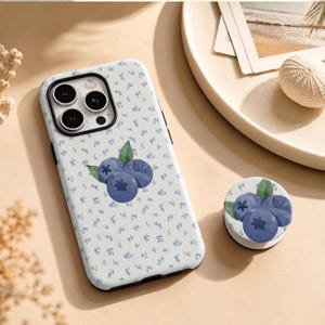Minimal Blueberry Flower iPhone Case, Ditsy Tiny Blue Magsafe Cover,Customizable For iPhone 11-18 Pro Max,Samsung S20-S26 And Other Model