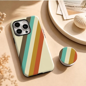 Funda para teléfono MagSafe con diseño retro a rayas, funda minimalista estilo boho con rayas en tonos tierra cálidos, para iPhone 17 16 15 14 13 12 11 Pro Max y Samsung S26 S25 S24.