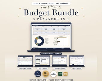 Budget Planner Bundle Spreadsheet Excel Google Sheets Paycheck Bill Tracker Savings Debt Payoff Monthly