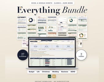Spreadsheet Bundle: 27 Planners for Budget, Life, Christmas, Wedding, Business, ADHD, Excel Google Sheets