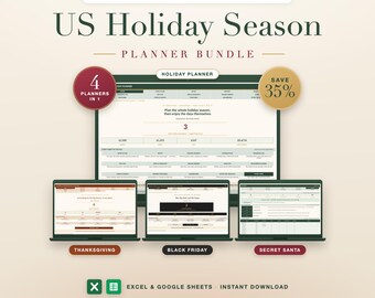 Holiday Planner Bundle: Thanksgiving, Black Friday Tracker, Christmas Budget & Secret Santa Spreadsheets