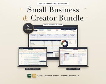 Small Business Planner Bundle Spreadsheet Excel Google Sheets Bookkeeping Content Calendar Project Tracker