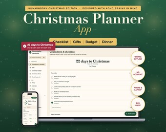 ADHD-Friendly Christmas Planner App: Gifts, Budget, Dinner, Countdown (Digital Download)