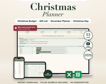 Christmas Planner Spreadsheet Excel Google Sheets Budget Gift List Tracker Holiday Organizer Card Countdown