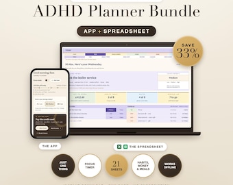 ADHD Planner Bundle: Life Organizer App, Excel Spreadsheet, Google Sheets, Daily Routine, Habit Tracker