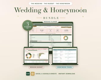 Wedding & Honeymoon Planner Bundle: Budget Tracker, Guest List, Travel Itinerary, Packing Checklist Spreadsheets