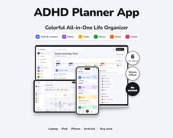Colorful ADHD Planner App: All-in-One Life Organizer, Habit Tracker, Budget, Meals, iPhone iPad