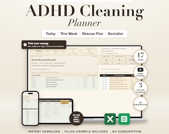 ADHD Cleaning Planner Spreadsheet: Home Routine Checklist, Chore Chart, Declutter Tracker, Excel Google Sheets