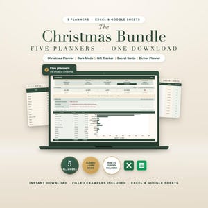 Christmas Planner Bundle Spreadsheet Excel Google Sheets Budget Gift Tracker Secret Santa Generator Dinner