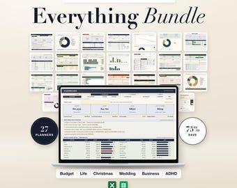 Spreadsheet Bundle: 27 Planners for Budget, Life, Christmas, Wedding, Business, ADHD, Excel Google Sheets