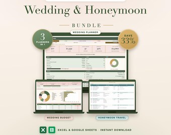 Wedding & Honeymoon Planner Bundle: Budget Tracker, Guest List, Travel Itinerary, Packing Checklist Spreadsheets