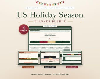 Holiday Planner Bundle: Thanksgiving, Black Friday Tracker, Christmas Budget & Secret Santa Spreadsheets
