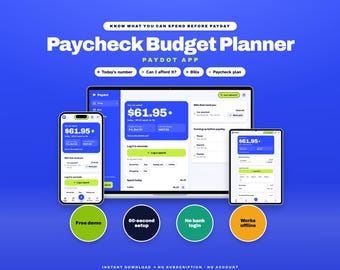 Paycheck Budget App, Biweekly Budget Planner, Bill Calendar, Debt Payoff, Savings Tracker