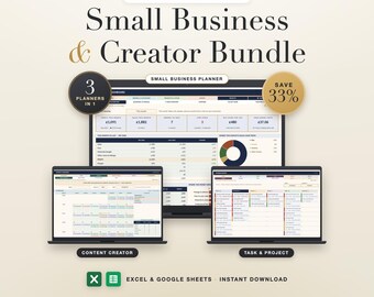 Small Business Planner Bundle Spreadsheet Excel Google Sheets Bookkeeping Content Calendar Project Tracker