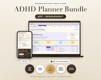 ADHD Planner Bundle: Life Organizer App, Excel Spreadsheet, Google Sheets, Daily Routine, Habit Tracker