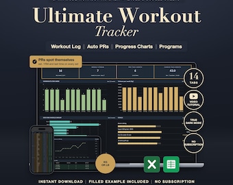 Dark Mode Workout Tracker Spreadsheet Excel Google Sheets Gym Log Fitness Planner Strength Training