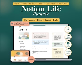 Notion Life Planner Template 2027, ADHD Planner, All in One Dashboard, Habit Tracker
