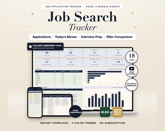 Job Search Tracker Spreadsheet: Application Log, Interview Prep, Offer Comparison, Excel Google Sheets