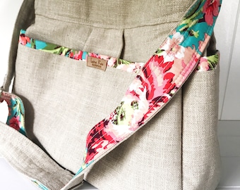 Linen and Floral Diaper Bag