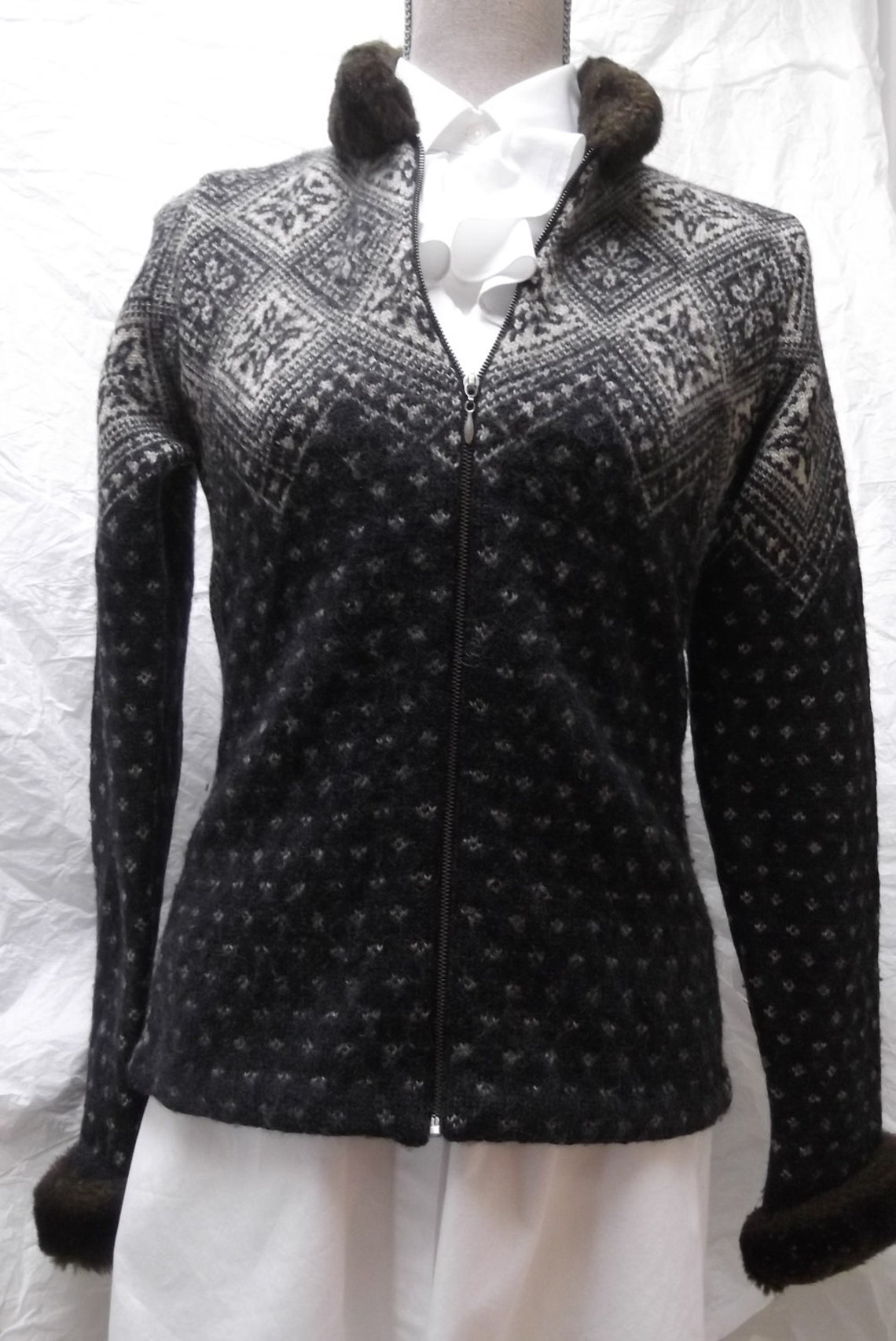 Ralph Lauren Full Zip Cardigan Sweater With Snowflakes& Faux - Etsy
