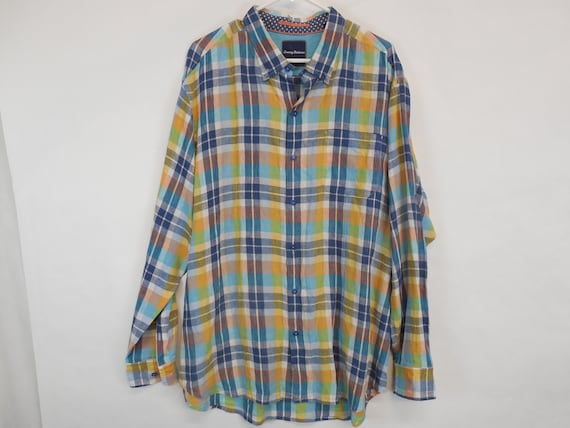Tommy Bahama linen madras long sleeve mens shirt s
