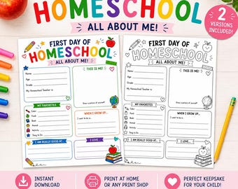 First Day Homeschool All About Me Printable | Keepsake Activity (Digital Download)