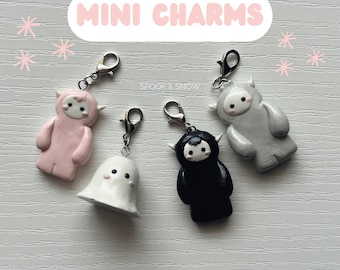 Mini Handmade White, Pink, and Black Yetis & Ghost: Clay Charms