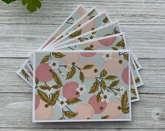 Note Cards Set of 6 ~ All Occasion ~ Pink Citrus ~ Flowers ~ Blank Summer Stationery Set - Thank You ~ PinkPeppermintShoppe