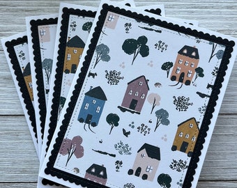 Note Cards Set of 4 ~ Welcome Home ~ Houses ~ Congratulations ~ Thank You ~ Blank A2 Stationery Pack