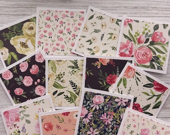 Set of 12 Mini Note Cards ~ 3x3 Blank Cards with Envelopes ~ Lunch Box - Flowers Stationery - Floral Gift Tags ~ Gift Packaging