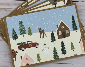 Note Cards Set of 6 ~ Welcome Home ~ Houses ~ All Occasion ~ Blank Thank You Stationery ~ Winter Village