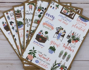 Handmade Note Cards Set of 6 ~ Any Occasion ~ Plant Lovers ~ Potted House Plants ~ Thank You ~ Blank Kraft Stationery - PinkPeppermintShoppe