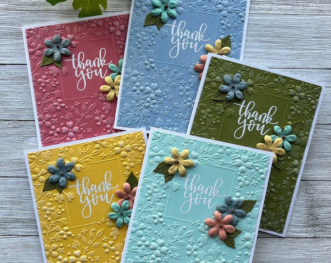 Set of 5 ~ Handmade Note Cards ~ Thank You ~ Blank A2 Embossed Greeting ...