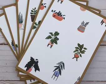 Handmade Note Cards Set of 6 ~ All Occasion ~ Plant Lovers ~ House Plants ~ Thank You ~ Blank Kraft Stationery Pack - PinkPeppermintShoppe