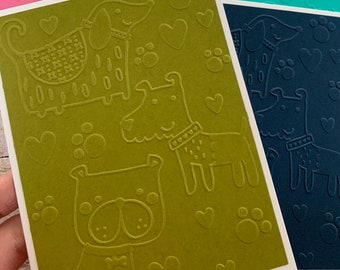 Handmade Embossed Note Cards Set ~ Dogs ~ Puppies ~ Pet Lover ~ All Occasion ~ Thank You ~ Hello ~ Blank A2 Assorted Stationery Pack of 5